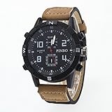 Easy Go Shopping 3er-Pack runde Zifferblatt Lederband Canvas-Uhr (Colour : Black and Khaki)