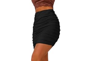 AMABILEMIA Gonna Sexy Donna Corta Nera a Vita Alta Mini Gonna Elegante Aderente Elasticizzata con Pieghe Casual AM047