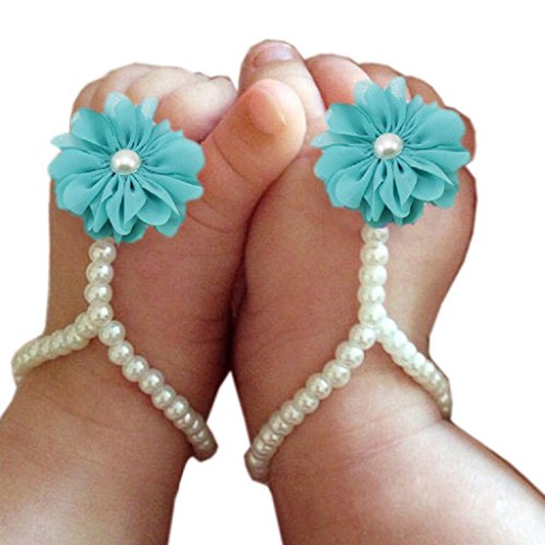 FEITONG Fashion Cute Pearl Chiffon Barefoot Toddler Foot Flower Beach Sandals