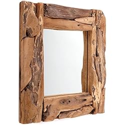 DESIGN DELIGHTS Miroir Mural "Beachside" | en racine bois de Teck Verre, 50,8 x 50,8 cm |