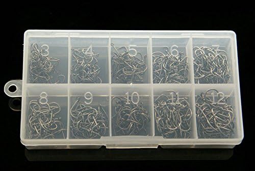 Black-silver Fishing Hooks Set 500 Pcs 10 Sizes 3-12# High Carbon Steel Barbed Hooks Comes with Plastic Box