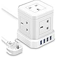 tuare Cube Extension Lead with 4 USB Slots, Extension Cable 2M with 5 AC Ports, Extension Cord Surge Protected 13A 3250W, Multi 9-in-1 Power Extension Cube for PC/Phone/Laptop/Speaker/TV, White