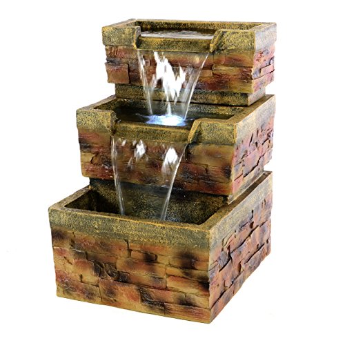Gartenbrunnen 3stufig mit LED Beleuchtung Wasserfall Polyresin Kaskade - 2
