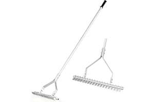 COSTWAY Arieggiatore per Prato 178 cm, Rastrello per Allentare Suolo da 50 cm in Alluminio con Manico Lungo e 19 Denti Curvi, Arieggiatore Manuale da Giardino e Cortile