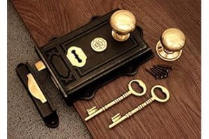 INFINITY DECOR Period Door Knob Set Antique Cast Iron/Brass Davenport Door Rim Lock (5 Choices) (Cottage Large)