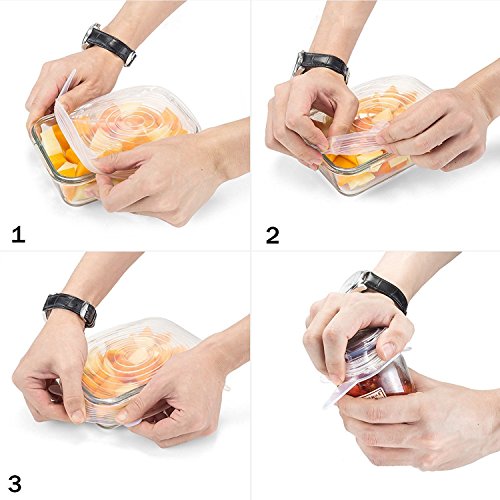 Silikon Stretch Deckel, almondcy Set of 6 pcs Silikon Deckel für Schalen, Tassen, Becher, Behältern, Food Saver und Aufbewahrung Cover Deckel blau - 4