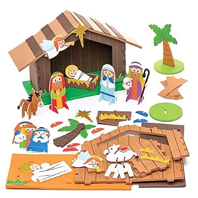 Baker Ross Lot de 2 crèches de Noël en Caoutchouc Mousse, AR779, Couleurs Assorties