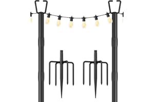 Sprimden Confezione da 2 pali luminosi da 3 m per decorazione esterna, robusto palo luminoso con forchetta, pali in metallo regolabili per patio esterno, cortile, terrazza, giardino, feste, matrimoni
