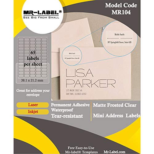 MR-Label Etichette per indirizzi di ritorno trasparenti, impermeabili e resistenti allo strappo - per buste | Barattoli - per stampante a getto d'inchiostro e laser - 38,1 x 21,2 mm - 650 etichette