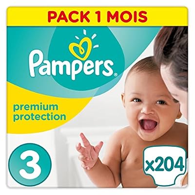 Pampers - New Baby Premium Protection - Couches Taille 3 (5-9 kg/Midi) - Pack Economique 1 Mois de Consommation (x204 couches)