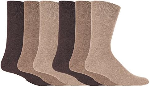 IOMI Footnurse - Mens 6 pack loose non elastic diabetic socks with hand linked toe seams in 5 colours (Beige)