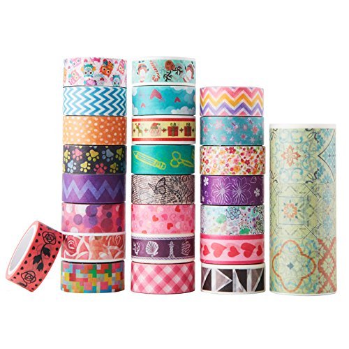 AUFODARA 25er Set Washi Tape Klebeband Masking Tape DIY Dekorative Band Multipattern (25er Set)