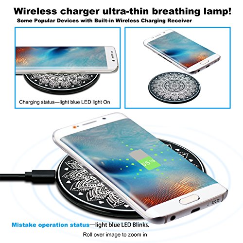 ZXK CO Totem Bildserie Drahtlose Qi Ladegerät Ultra Dünn Qi Wireless Charger Induktive Ladestation für Samsung Galaxy S6, S6 Edge, Note 5, Nexus 7 2nd Gen, Nexus 4/5/6, LG Optimus Vu2/G2/G3, Nokia Lumia 920/1020/928, Nexus 5 und Andere Qi-fähige Handys und Tablets- Inbegriffen Universal Qi Receiver - 3