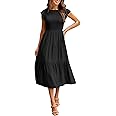 TINGRISE Womens Summer Casual Midi Maxi Dress Boho Round Neck Ruffle Sleeve Waisted Loose Long Dresses for Ladies