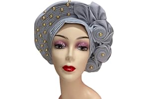 QLIHUT White Nigerian Gele Headtie African Head Wraps ASO Oke Gele Already Made Auto Gele African Turban Cap for Party