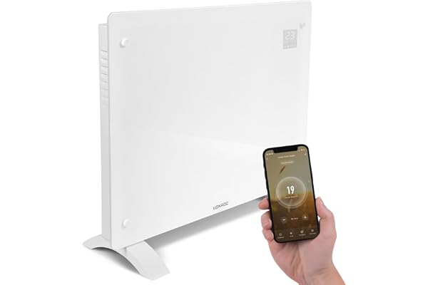 VONROC Konvektorelement 1500 W med WiFi och glaspanel | Elektriskt element för rum upp till 18 m² – appstyrning, timer, termostat – fristående eller väggmonterat