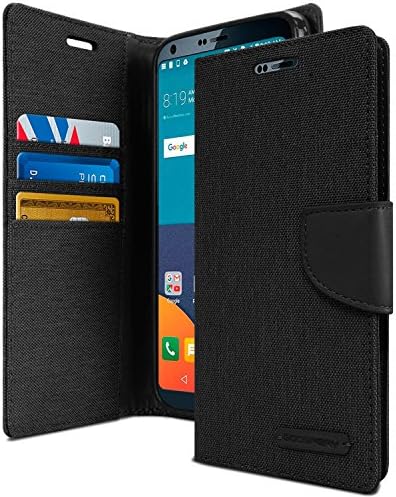 LG G6 Case, [Drop Protection] KILRELF® Canvas Diary [Denim Material] Wallet Case [ID Card/Cash Slot] Stand Flip Cover Shock Absorbing TPU Casing for LG G6 [2017], Black/Black (LG G6, Black/Black)