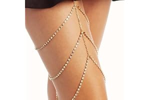 Prosy Sparkle Catena per gambe in cristallo a strati Catene per il corpo Catena per coscia Accessori per gioielli per bikini per feste Regolabili per donne e ragazze (oro)