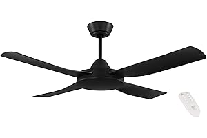 ‎EGLO EGLO Deckenventilator Bondi 1, 4 Flügel Ventilator mit Fernbedienung, Timer und Sommer Winter Betrieb, ABS Kunststoff in Schwarz matt, AC Motor, Ø 122cm