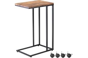 CASARIA® Tavolino con Rotelle 50x35x70cm Forma a C Legno Metallo Moderno Portata 40kg Tavolo da Notte Comodino Nero