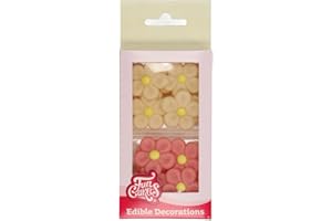 Décorations en pâte d'amande FunCakes Marguerites blanc/rose: prêt à l'emploi pour la décoration de gâteau, parfait pour les cupcakes, muffins et plus, certifié sans gluten, ensemble / 12