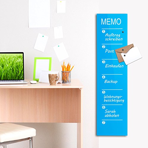casa pura® Glas Wochenplaner Kia | inkl. 3 Neodym Magneten | 80 x 20 cm | fünf Farben (türkisblau) - 2