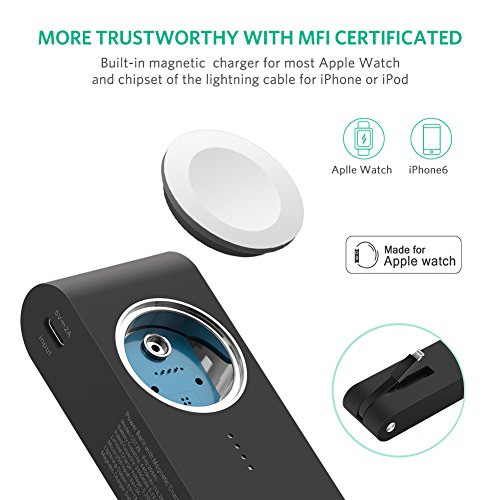 UGREEN 4400mAh Batterie Externe Chargeur Magn  tique pour Apple Watch 38mm 42mm et Lightning C  ble Int  gr   pour iPhone X 8 Plus 8  iPad Air  MFi Certifi    Micro USB C  ble 50cm Inclus