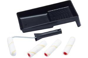 ProDec Advance 6 pezzi da 4 pollici a pelo corto in microfibra Mini rullo per pittura, telaio e vassoio per una pittura liscia con emulsione, lucida, satinata, vernice, tinta legno su pareti interne