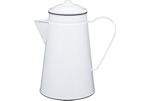 LIVING NOSTALGIA KitchenCraft - Pichet en Émail Multifonctions, Café, Lait, Eau, Fleurs, Collection, 1.5 L - Blanc et Gris
