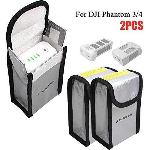 Battery Bag for DJI Mavic Pro DJI Phantom 3 / 4 Safe Charging and Storage, LiPo Guard Battery Safe Bag for Toy RC Remote Control Drone Car, Glass Fiber, Fireproof, Explosion Proof, 150 x 90 x 55 mm (2PCs)