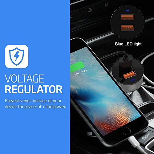 iVoler Quick Charge 3 0 Chargeur de Voiture 36W 2 Ports USB Chargeur Allume Cigare  2 QC 3 0 Port  avec 2 en 1 C  ble Micro USB   Type C  1m  pour Sam