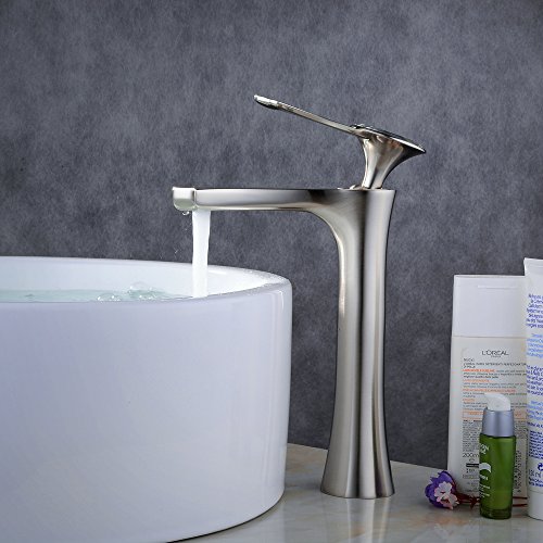 Beelee BL6076NH Wasserhahn Hohe Bad Armatur Waschbecken Waschbeckenarmatur Einhebelmischer Badarmatur Mischbatterie Armaturen für Bad Gebürsteter Nickel - 2