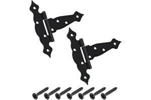 BRESKO Kreuzgehänge schwarz dekorativ Scharnier Torband Türband Ladenband T-Scharniere T-Bänder 2er Set mit Schrauben (150x45x185 mm)