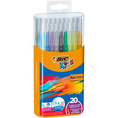 BIC Kids Fasermaler Kid Couleur / Filzstifte in praktischer Stiftebox zum Mitnehmen / 1 x 20 Stifte in leuchtenden Farben