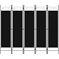 vidaXL 5-Panel Room Divider Folding Panel Screen Movable Partition Privacy Separator Wall Furniture Indoor Bedroom Office Black 200x180 cm
