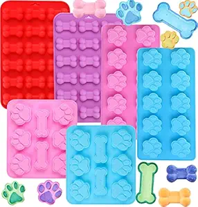Puppy Dog Paw and Bone Silicone Molds for Chocolate, Candy, Jelly, Ice Cube, Dog Treats (4PCS)