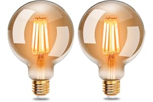 EXTRASTAR Edison Vintage Glühbirne, 95mm Durchmesser, G95 E27 LED Filament Lampe, 6W Ersetzt 48W Glühlampe, 540 LM, 2200K Warmweiß, Bernsteinfarbenes Glas, Nicht Dimmbar, 2 Stück