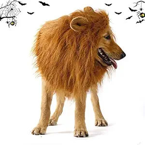 6MILES 1 Pcs Light Brown Adjustable Washable Comfortable Funny Lion Mane Wig with Ears for Dog and Cat Costume Pet Fancy Hair Clothes Dress for Halloween Christmas Easter Festival Party