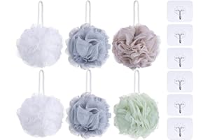 Anlising 6PCS Badeschwamm, Massageschwamm, Mesh Brush Duschschwamm, Seifschwamm, Bad Dusche Sponge, Luffa-Bälle, Senden 6PCS Transparenter Haken, für Frauen Männer Peeling Haut Sauber Beruhigen Haut