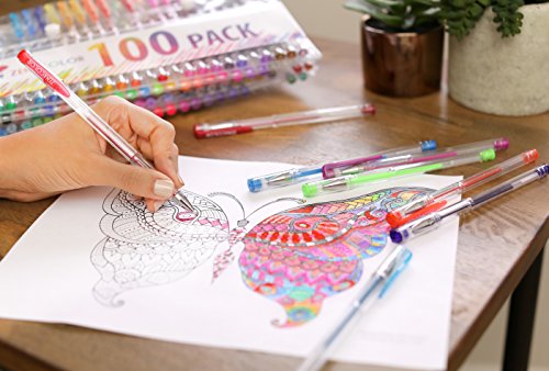 Zenacolor 100 Gelschreiber Gelstifte Set mit Etui – Extra großes Set – 100 einzigartige Farben (keine Duplikate) – mit hochwertiger leicht fließender Tinte – toll für Malbuch für Erwachsene - 5