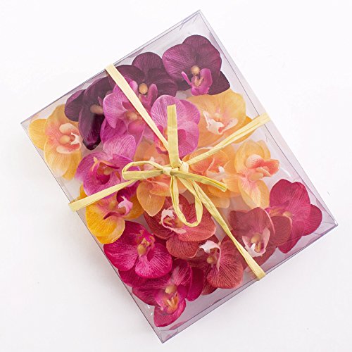 Künstliche Mini Orchideenblüten Phalaenopsis, rosa-violett-gelb, 18 Stück in der Box – Kunstblüten – artplants - 2