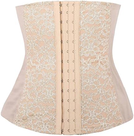 PhilaeEC Women's Spiral Steel Boned Lace Underbust Corset Waist Trainer (Beige, L)