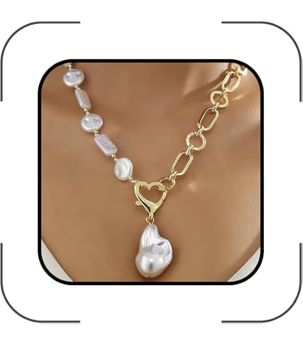 Bysonglezai Collana Donna Collane Pendente Lunghe Catena Ciondolo Grande Collana di Perle Barocche Irregolari per Le Donne alla Moda
