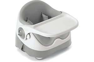 Mamas & Papas Baby Bud Booster Seat for Dining, Detachable Tray, Harness, Adjustable Seat and Non-Slip Feet, Pebble Grey