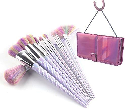 Make up Brushes Set Professional Centtechi Unicorn with Portable Pink Case (10Pcs)