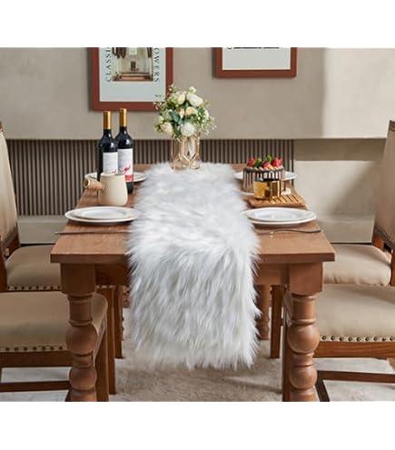 BrillShine Runner Natalizio da Tavolo, Fiocco di Neve Runner da Tavola Bianco Oro Pelliccia Sintetica Morbida Runner da Tavolo per Natale Festa Decorazione da Tavolo (35x180cm