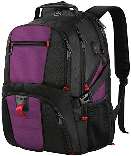 MANCRO Grand Sac à Dos pour Ordinateur Portable 17 Pouces, Compatible TSA avec Port de Chargement USB pour Hommes Femmes Violet