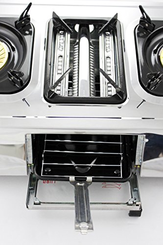 Edelstahl Gaskocher 3 flammig mit Deckel 9,7 KW Campingkocher mit Grill Ofen Gasgrill WOK Hockerkocher inkl. Gasschlauch-Regler Set - 8