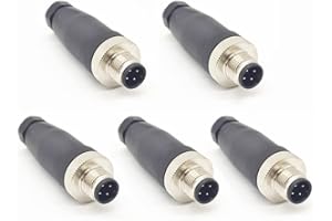 BAYZCONN 5 Stücke M12 4 poliger Stecker Rundsteckverbinder, vor Ort montiert mit 12mm verdrahtetem Sensor, industrieller Rundstecker IP67 ungeschirmter A Code gerader Stecker 250V 4A