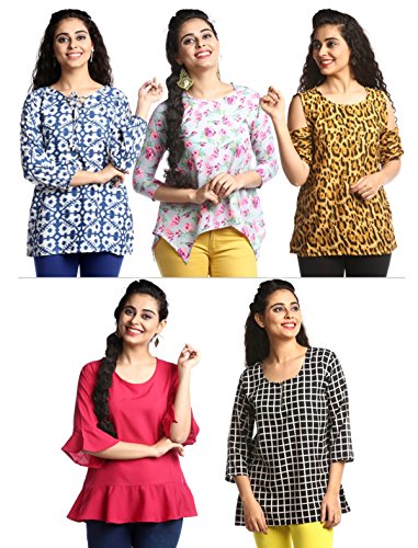 1 Stop Fashion Womens Set of 5 Combo Ready Wear 3/4th Sleeves Digital Print Heavy Crepe Top RS.999 (75.00% Off) - Amazon